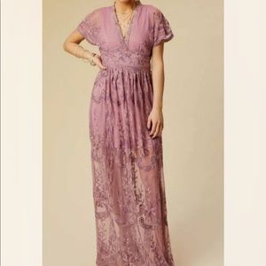 NWT Altar'd State Mariska Lace Embroidered Maxi Dress in Lilac Candy